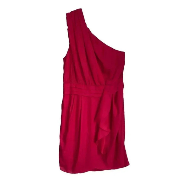 BCBGeneration Red Ruby One Shoulder Silky Ruffle Mini Formal Dress Size 8 - Picture 3 of 16